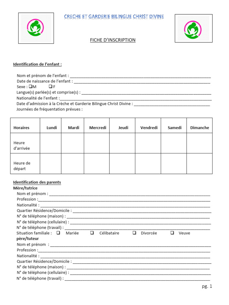 Fiche D'inscription Christ Divine | PDF