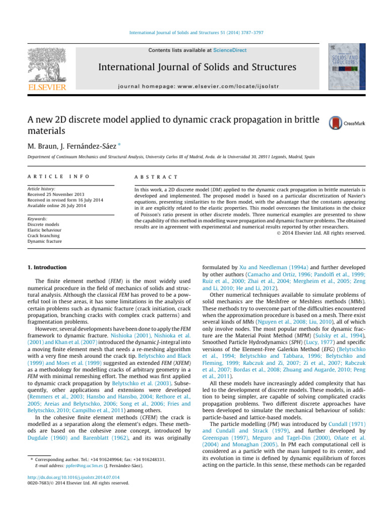 A New 2D Discrete Model Applied To Dynamic Crack Propagation in Brittle ...
