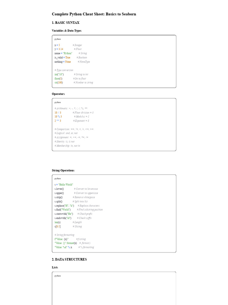 Complete Python Cheat Sheet - Basics To Seaborn | PDF | Control Flow ...