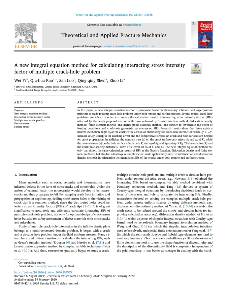 A New Integral Equation Method For Calculating Interacting Stress ...