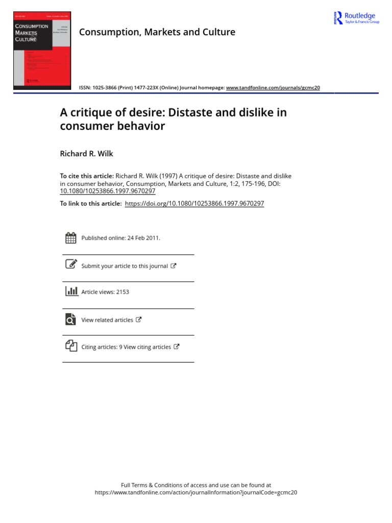 A Critique of Desire Distaste and Dislike in Consumer Behavior | PDF ...