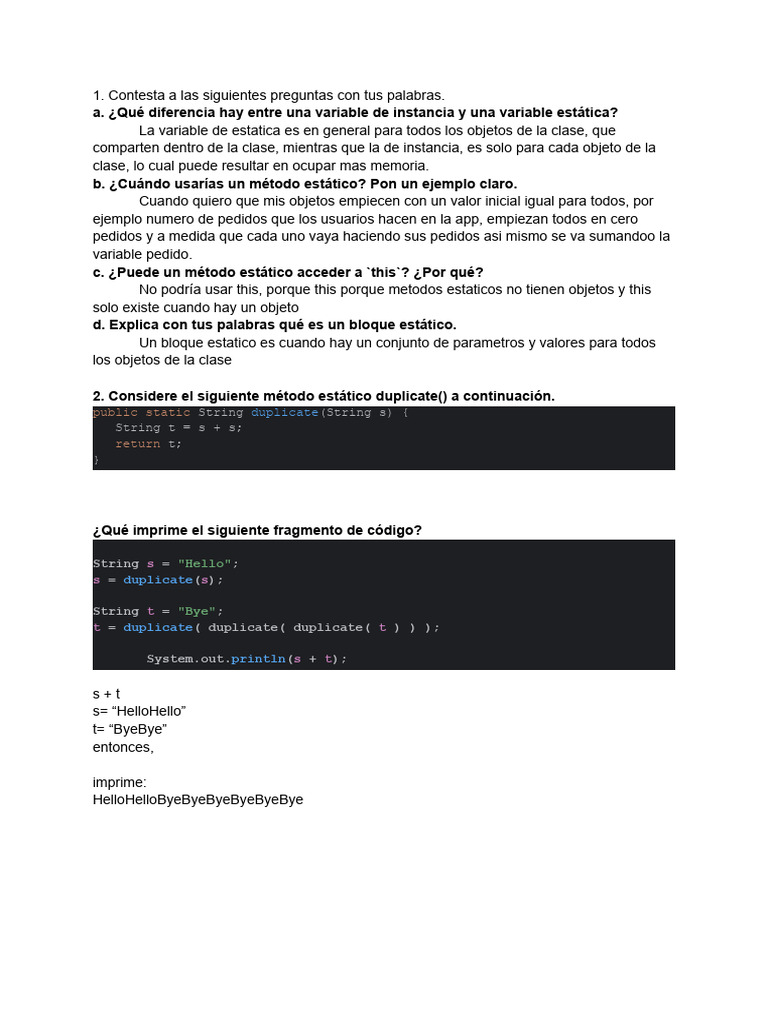 Tarea 7 - Static en Java | PDF | Java (lenguaje de programación ...