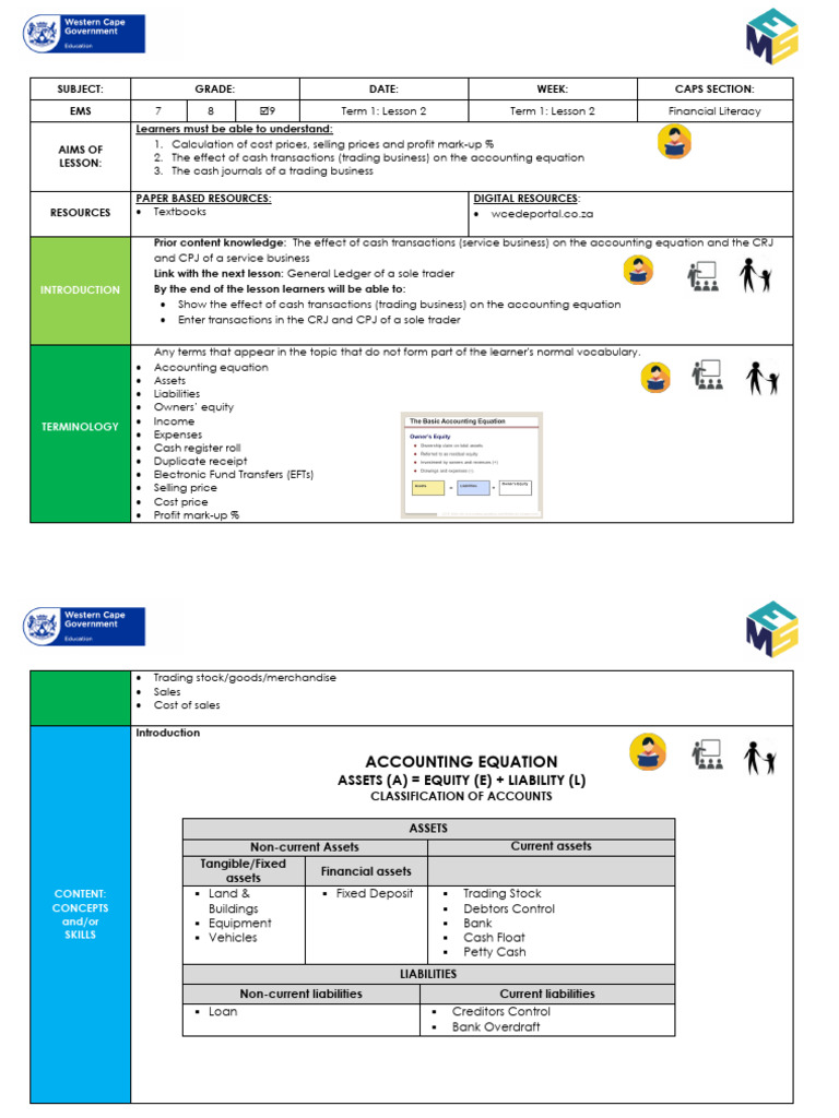 Lesson Plan Grade 9 EMS Term 1 Lesson 2 | PDF | Equity (Finance) | Income