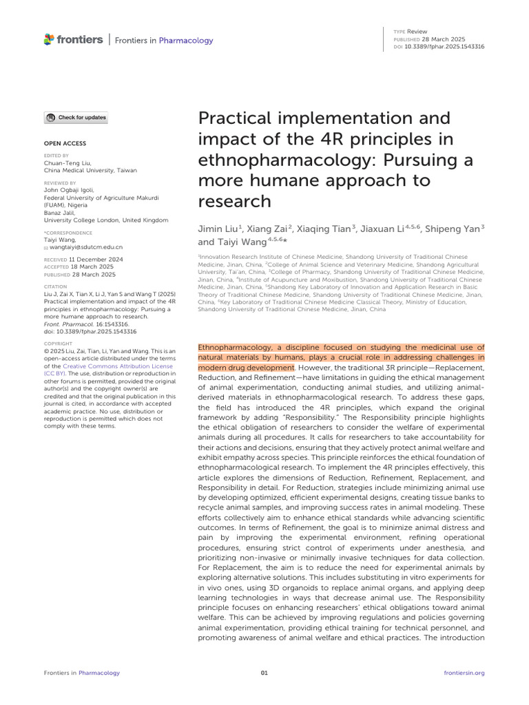 Impact of The 4R Principles in Ethnopharmacology | PDF | Animal Testing ...