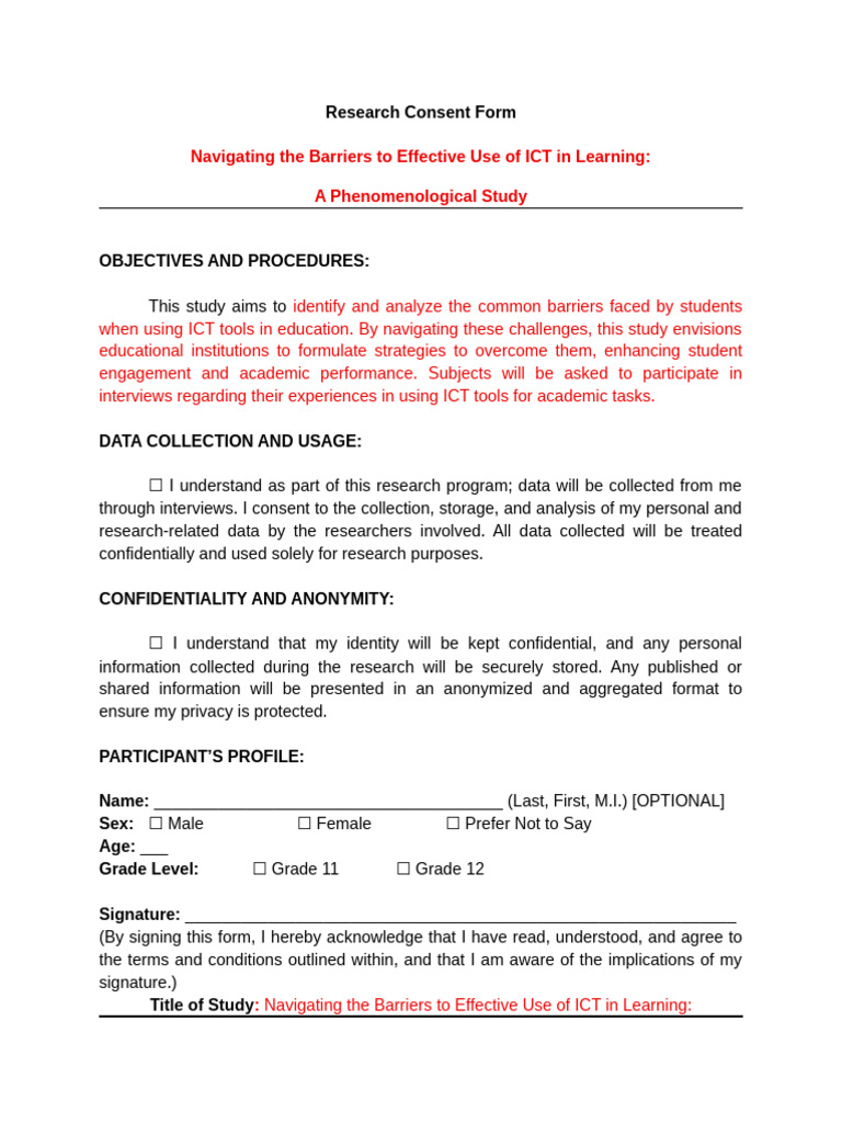 Sample Consent Form and Letter | PDF | Privacy | Consent