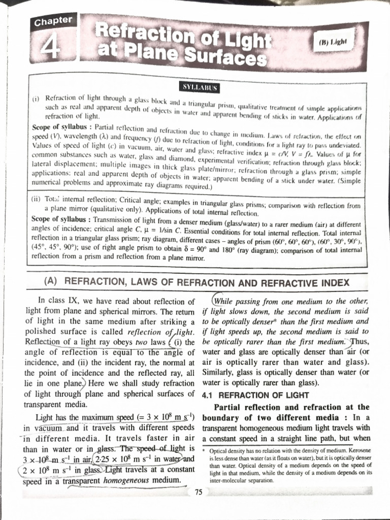 Chapter4 Refraction of Light at Plane Surface | PDF