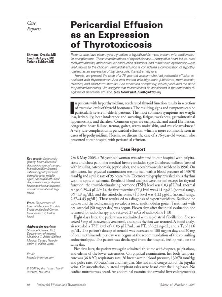 Case Report Pericardial Effusion and Hyperthyroid | PDF