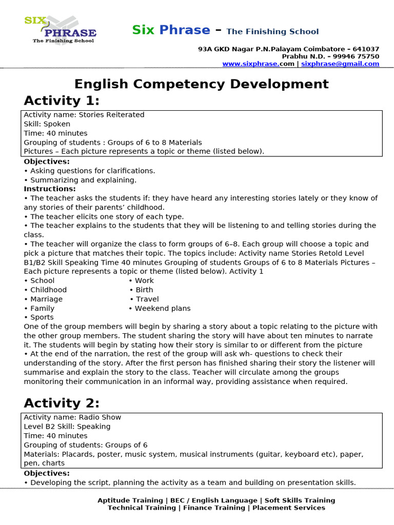 Six Phrase - ECD - Activities | PDF | News | Human Communication