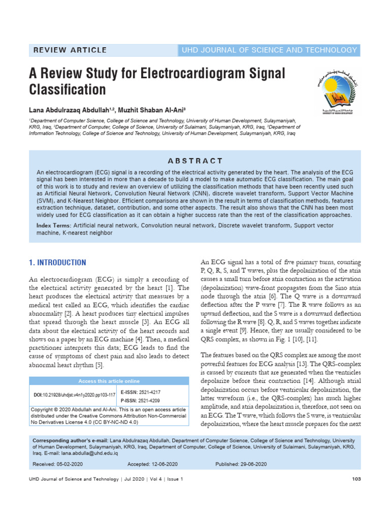 Classification: A Review Study For Electrocardiogram Signal | PDF ...