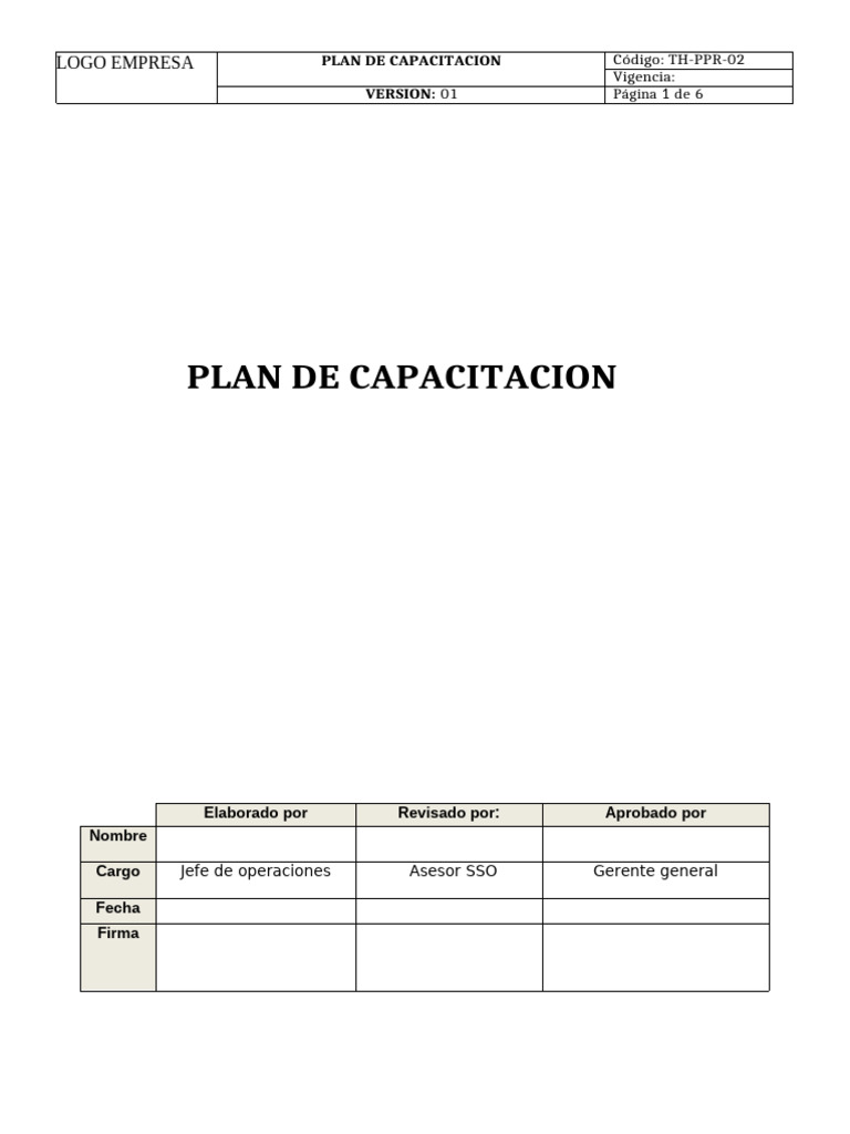 Modelo Plan de Capacitaciones Ejemplo | PDF