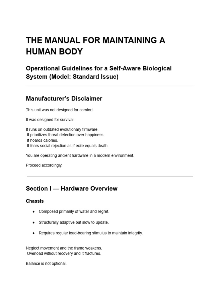 The Manual For Maintaining A Human Body | PDF | Sleep | Stress (Biology)