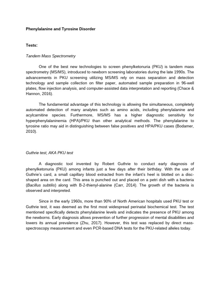 Phenylalanine and Tyrosine Disorder Tests | PDF | Clinical Medicine ...
