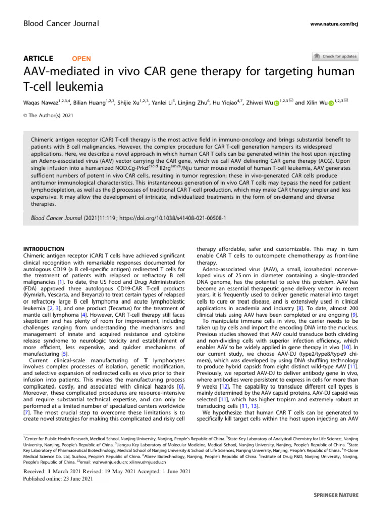 AAV-mediated in Vivo CAR Gene Therapy For Targeting Human T-Cell ...