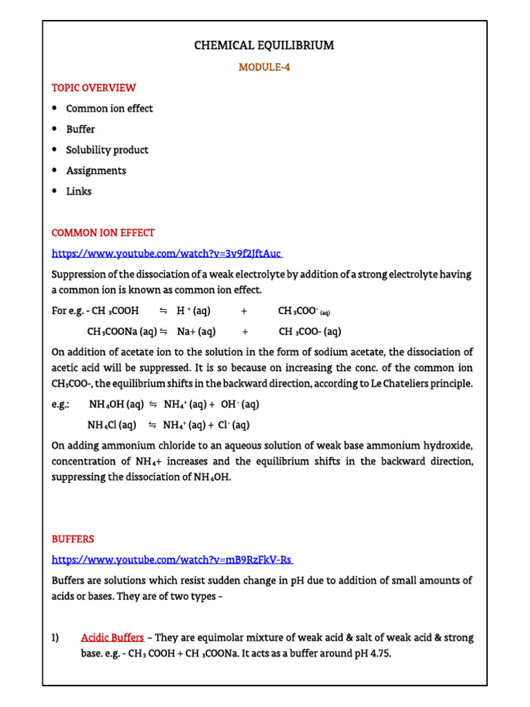 Module 4equilibrium | PDF | Buffer Solution | Solubility