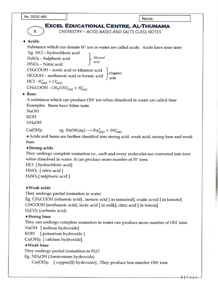 Acids Bases and Salts Notes-2025 | PDF