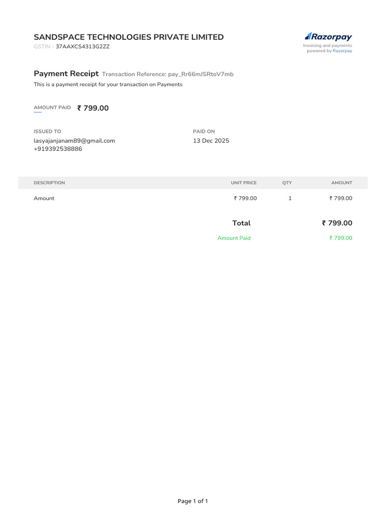 Receipt Pay - Rr66mjsrtov7mb From Sandspace Technologies Private ...