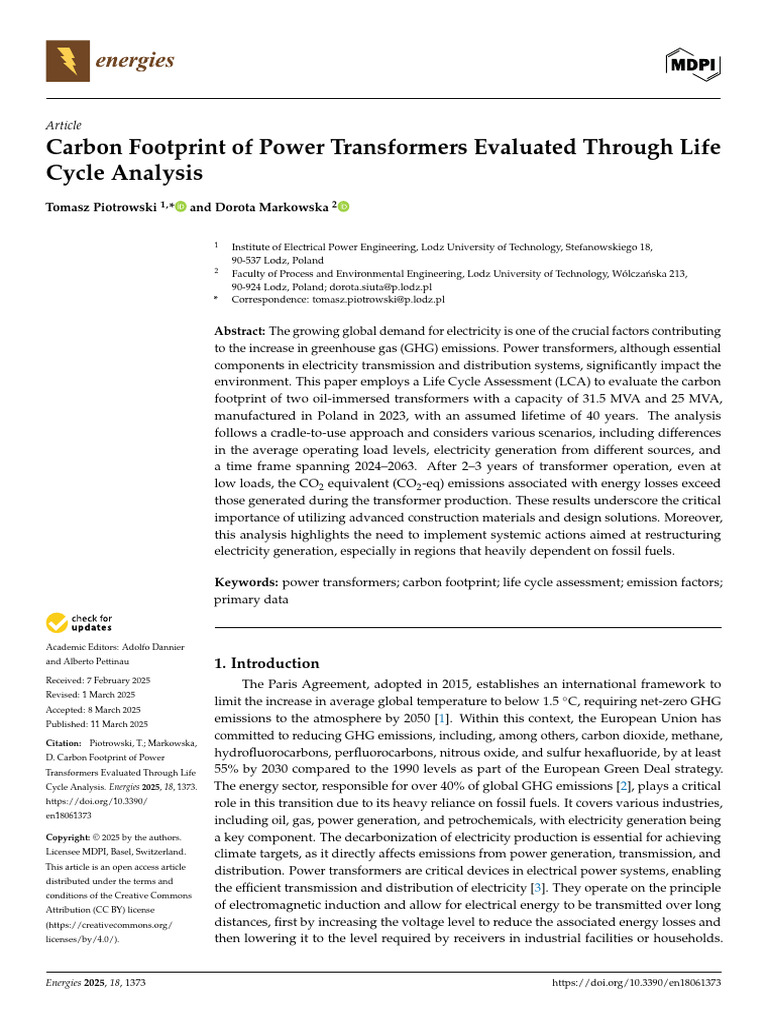 Energies 18 01373 v2 | PDF | Life Cycle Assessment | Carbon Footprint
