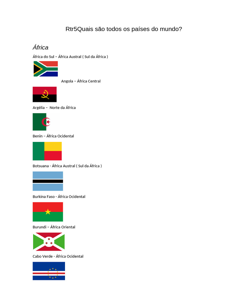 Quais São Todos Os Países Do Mundo | PDF | África | Ásia