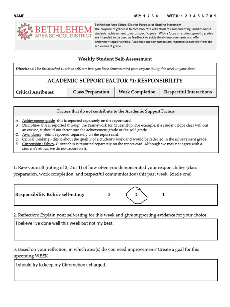 Liliana Shay - ASF-RES Student Self-Assessment - Pdf.kami | PDF ...