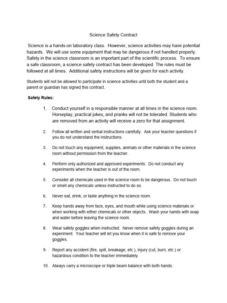 Edited - Science Safety Contract | PDF | Laboratories