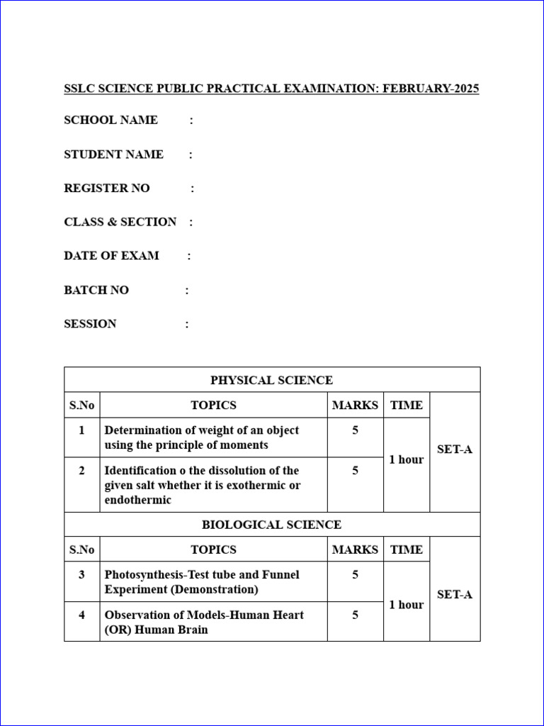 10th Science EM Practical Exam Question Paper English Medium PDF ...