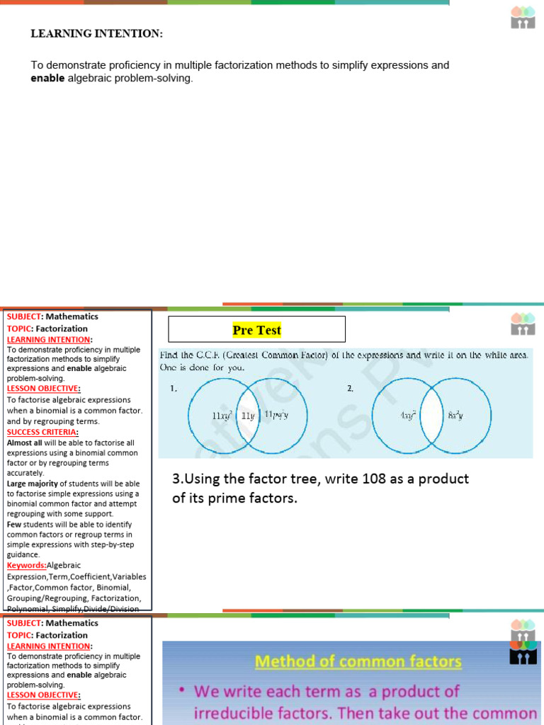 D1. Factorization-Common Factors& Regrouping | PDF | Factorization ...
