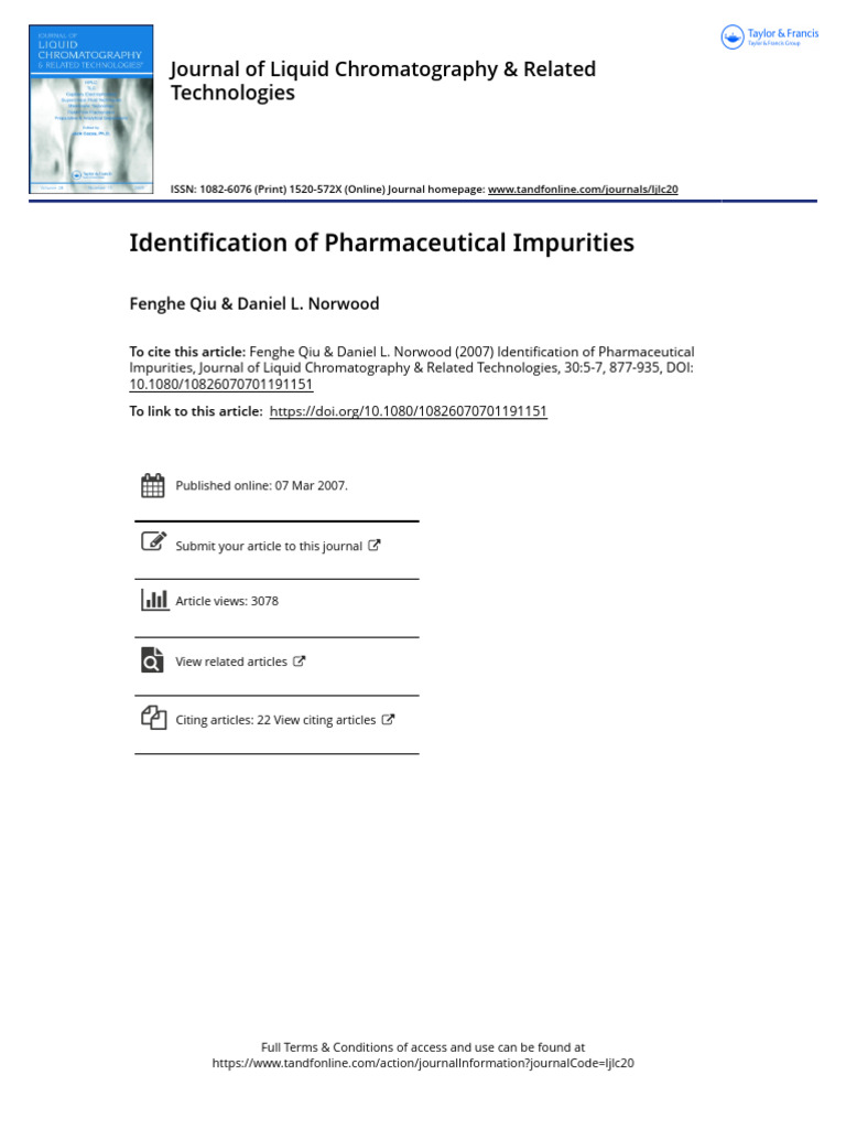 Identification of Pharmaceutical Impurities | PDF | Hydrolysis | Ester