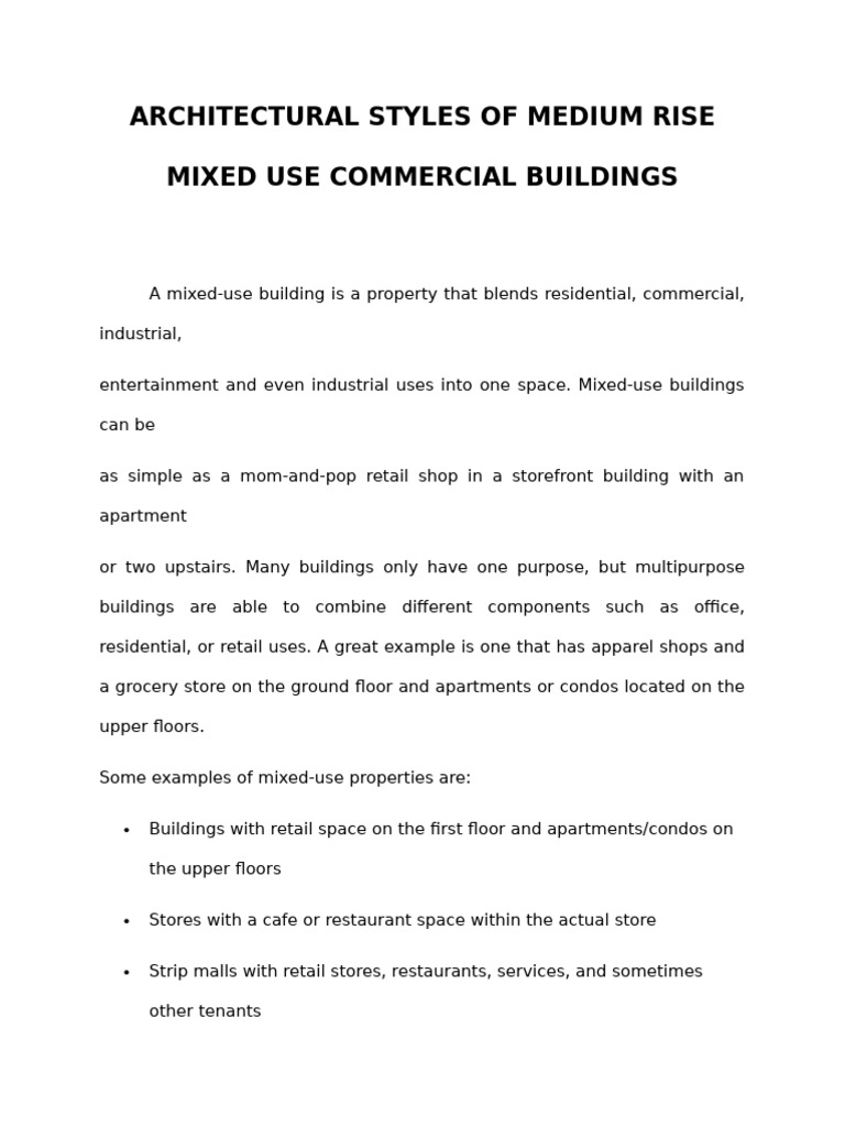 Architectural Styles of Medium Rise Mixed Use Commercial Buildings ...