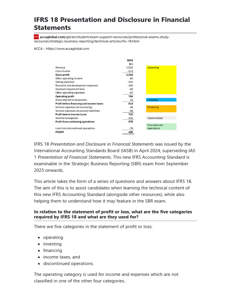 IFRS 18 Presentation and Disclosure in Financial Statements - ACCA ...