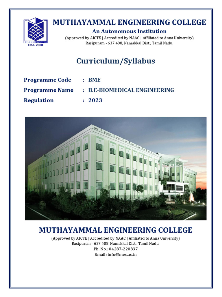 R2023 Curriculum and Syllabus B.E. Biomedical Engineering | PDF ...