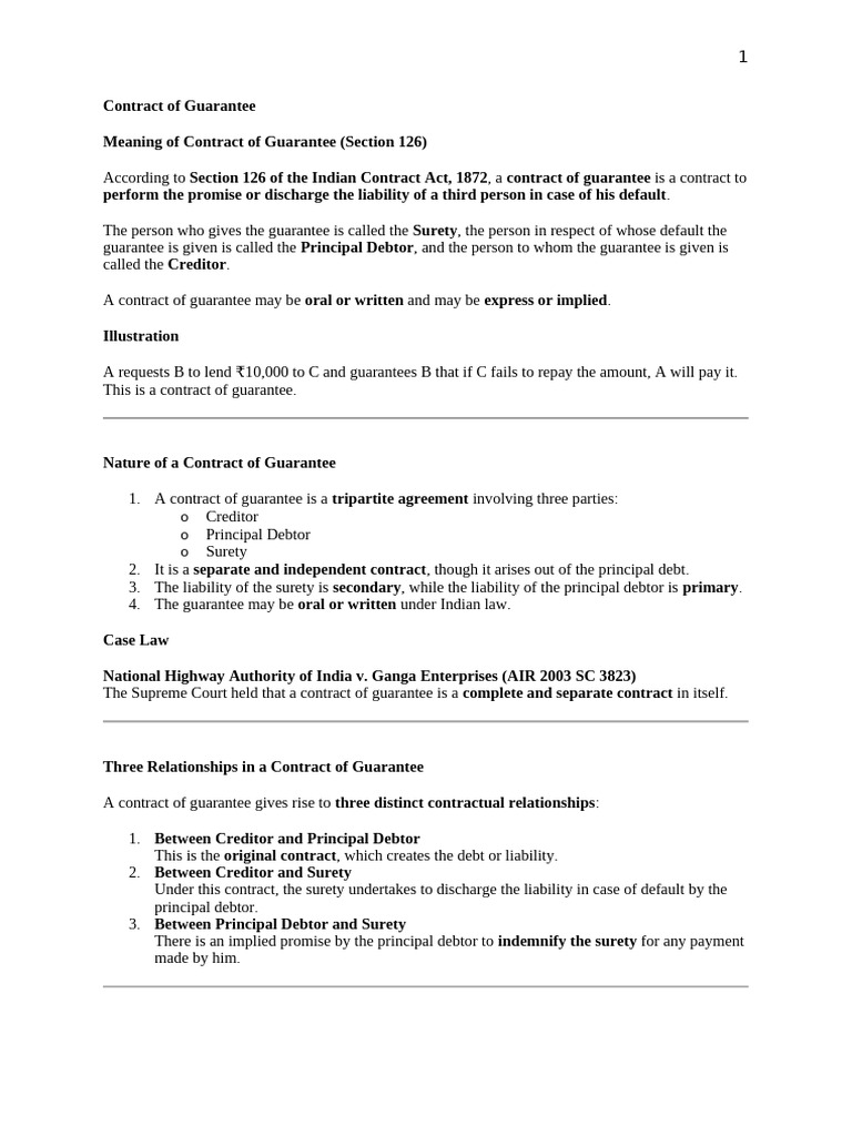 Contract of Guarantee | PDF | Guarantee | Indemnity