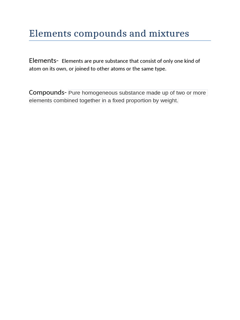 Elements Compounds and Mixtures | PDF