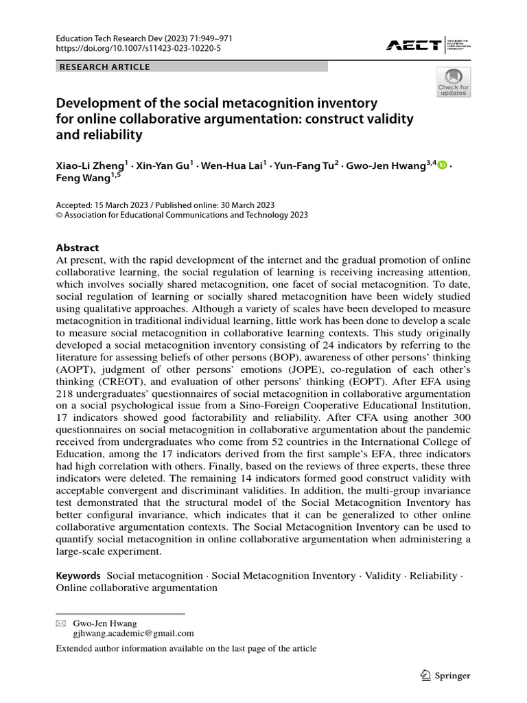 Development of The Social Metacognition Inventory For Online ...