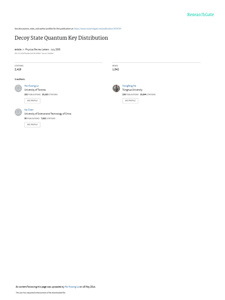 Decoy State Quantum Key Distribution | PDF | Quantum Computing ...