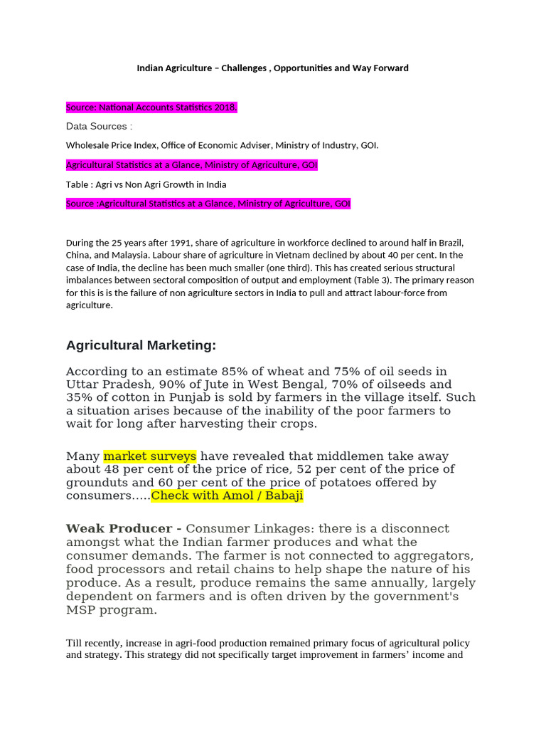 Indian Agriculture - Challenges, Opportunities and Way Forward | PDF ...