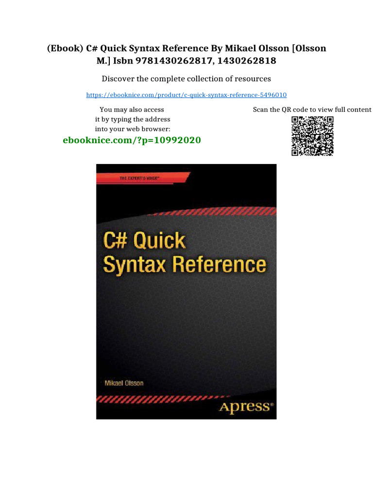(Ebook) C# Quick Syntax Reference by Mikael Olsson (Olsson M.) ISBN ...