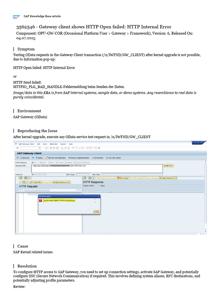 Gateway Client Shows HTTP Open Failed: HTTP Internal Error | PDF