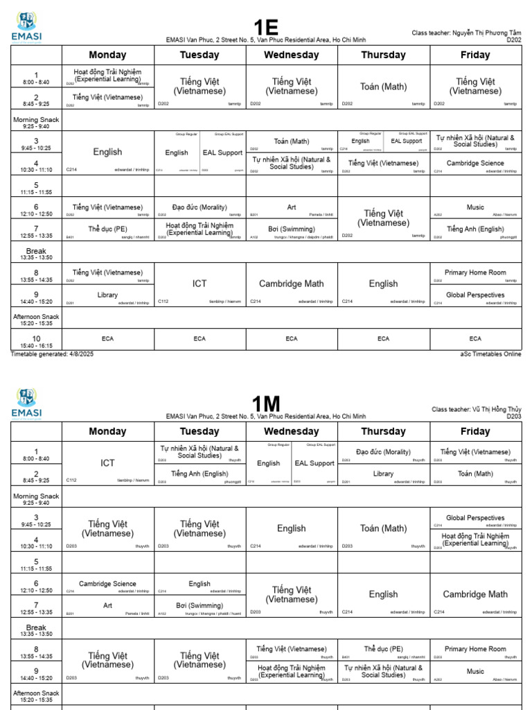 2025-2026 Timetable - Classes - Draft 2 | PDF