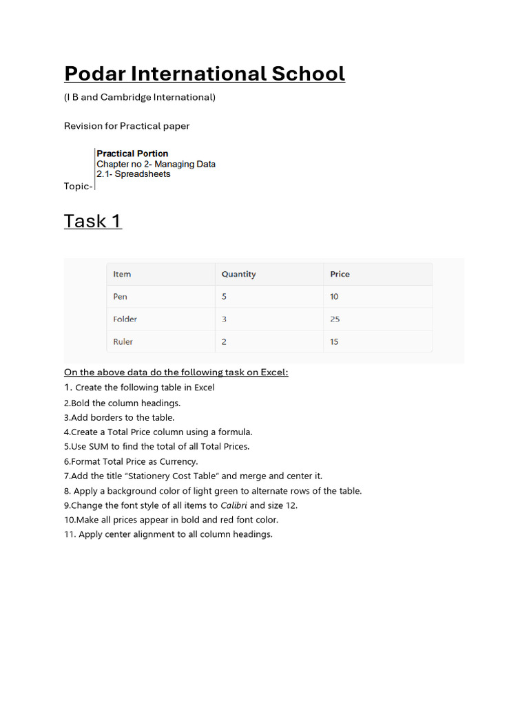 Practical Paper 2 Revision Worksheet For Practice | PDF