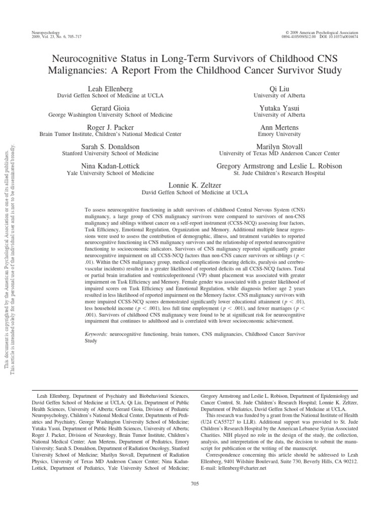 Neurocognitive Status in Long-Term Survivors of Childhood CNS ...