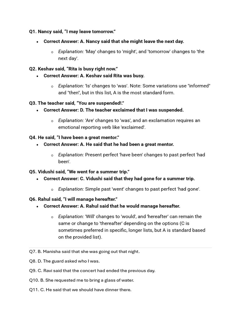 Grammar - Reported Speech | PDF | Linguistics | Grammar