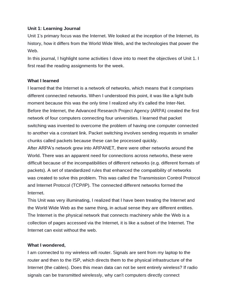 Web Programming 1 Unit 1 Learning Journal 1 | PDF | World Wide Web ...