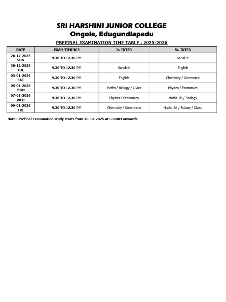 Prefinal Exam-1 Time Table & Paper Setters | PDF