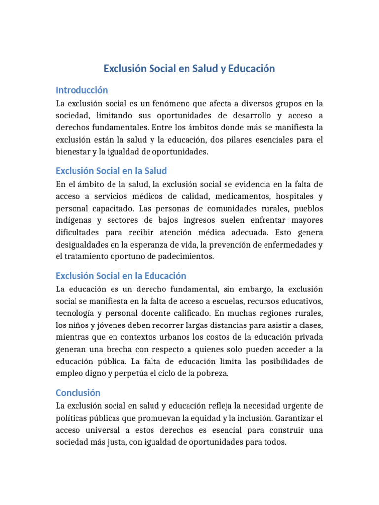 Exclusion Social Salud Educacion | PDF