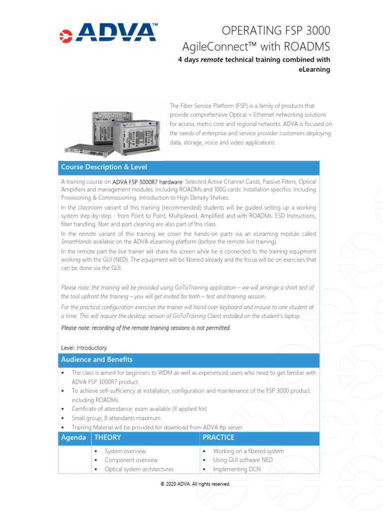 Operating FSP 3000 Agile Connect With Road Ms Remote Training | PDF ...