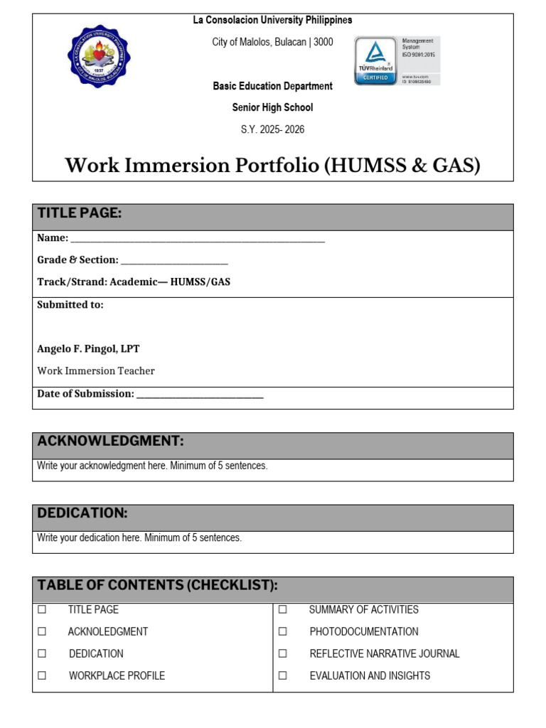 Rose Ann Dagami - 25-26 Work Immersion Portfolio Template | PDF ...