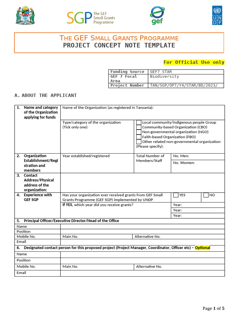 Gef SGP Template For Project Concept Notes 2023 2 | PDF | Innovation ...