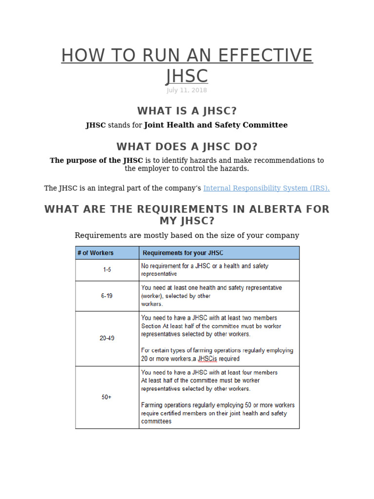 How To Run An Effective JHSC | PDF | Occupational Safety And Health ...