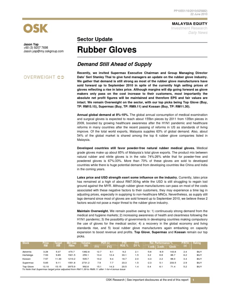 OSK Rubber Glove Industry in Malaysia Report PDF Natural Rubber