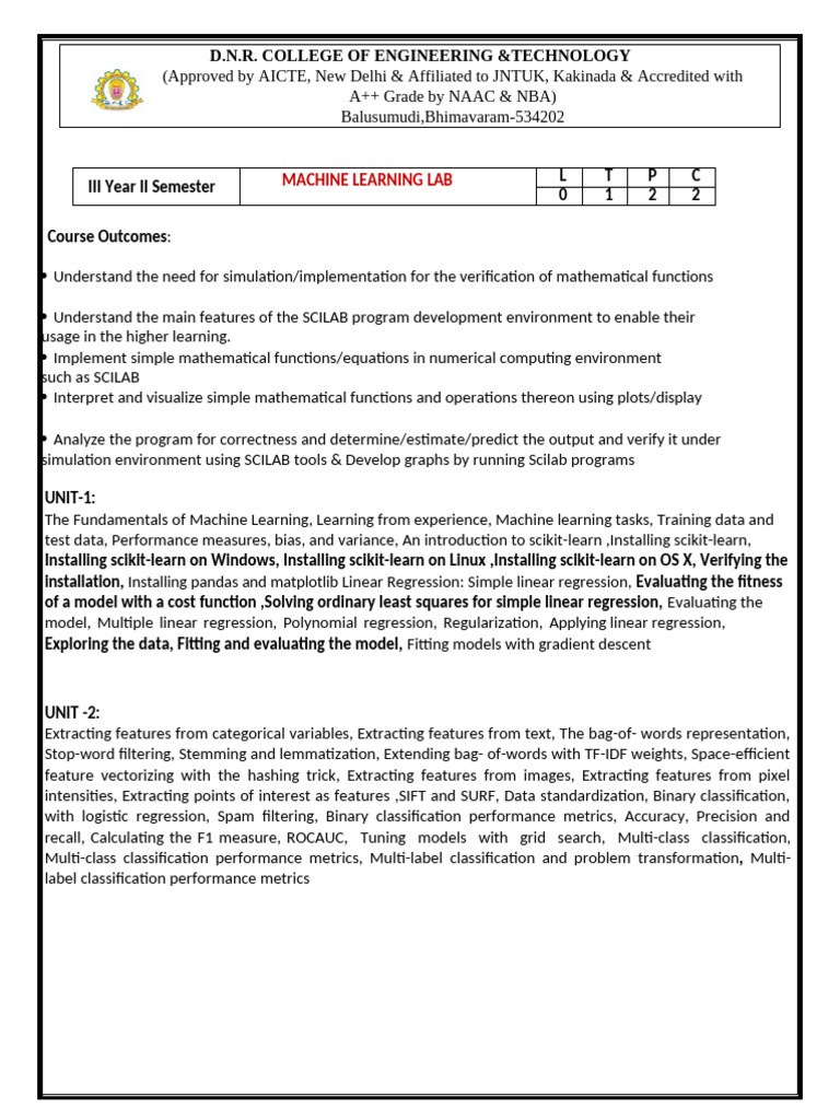 ML Lab Syllabus ECE 3-2 | PDF | Principal Component Analysis | Machine ...